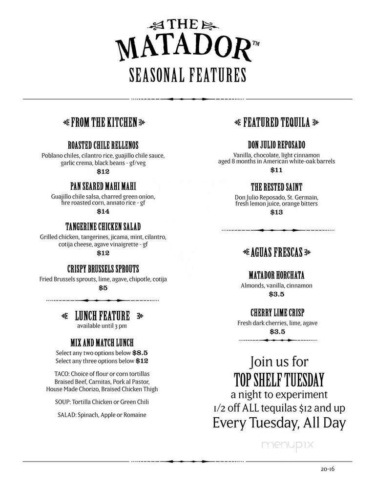 The Matador - Tacoma, WA menu_pic