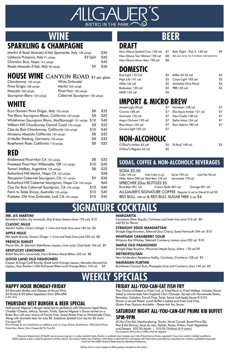 Allgauers In The Park - Milwaukee, WI menu_pic
