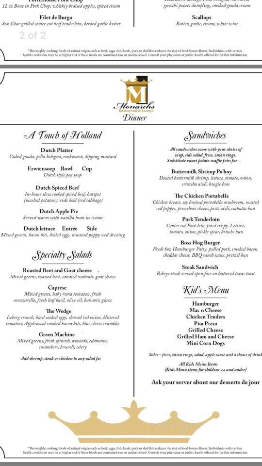 Monarchs Restaurant and Lounge - Pella, IA menu_pic