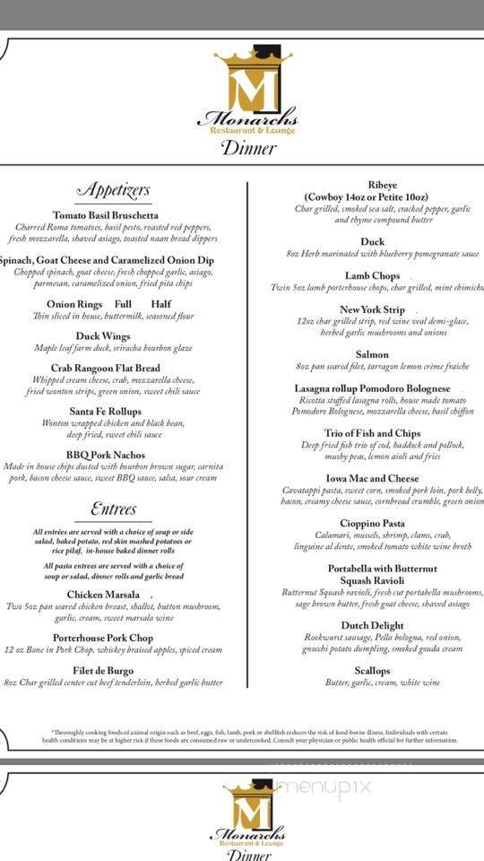 Monarchs Restaurant and Lounge - Pella, IA menu_pic
