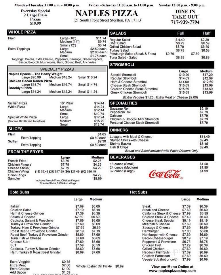 Naples pizza menu discount