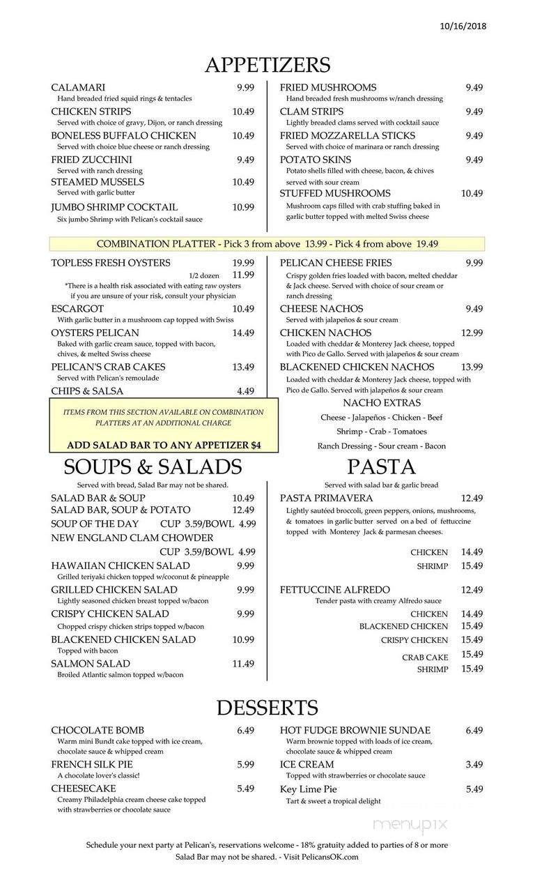 Pelicans Restaurant - Oklahoma City, OK menu_pic