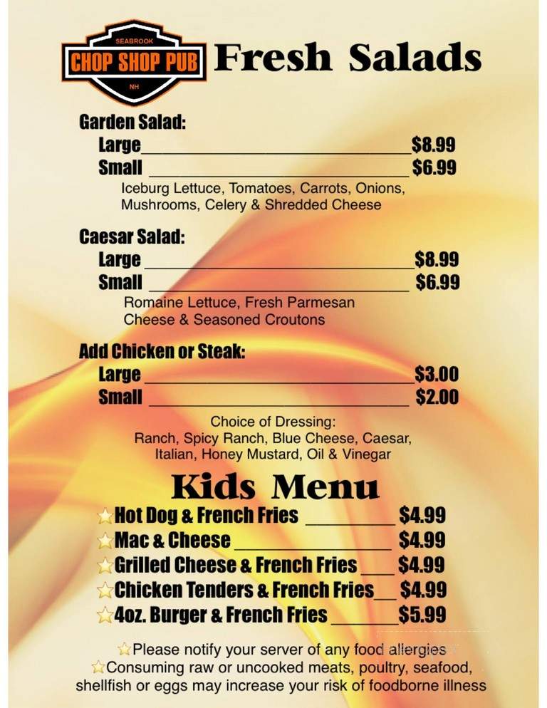 Chop Shop - Seabrook, NH menu_pic