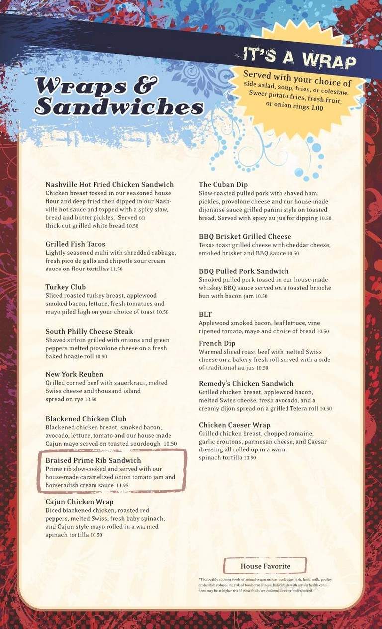 Remedys Tavern - Henderson, NV menu_pic