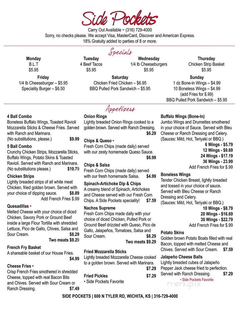 Side Pockets - Wichita, KS menu_pic