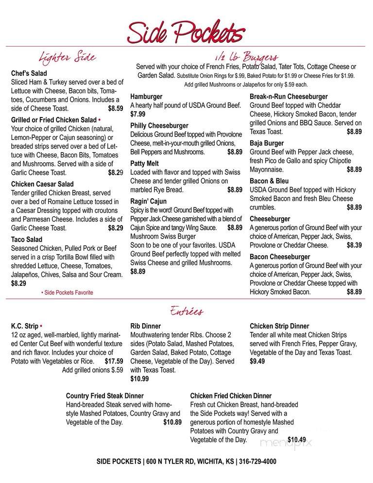 Side Pockets - Wichita, KS menu_pic