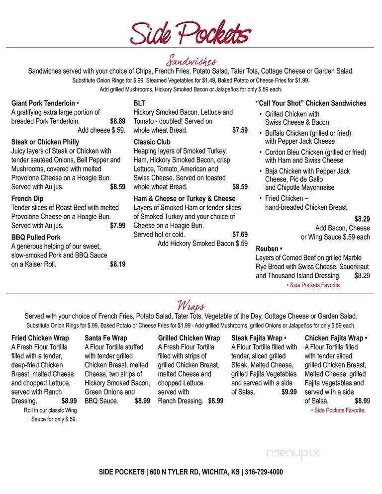 Side Pockets - Wichita, KS menu_pic