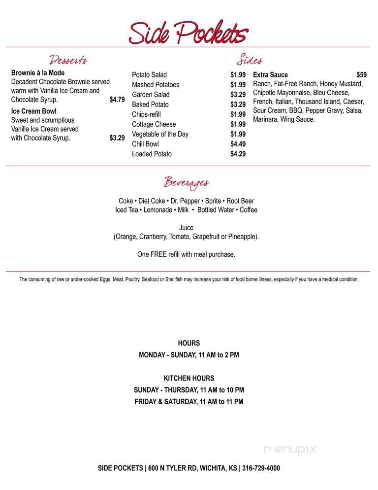 Side Pockets - Wichita, KS menu_pic