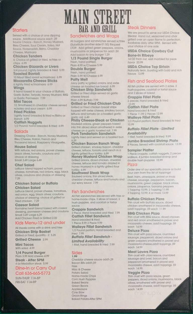 Main Street Cafe - Memphis, MO menu_pic