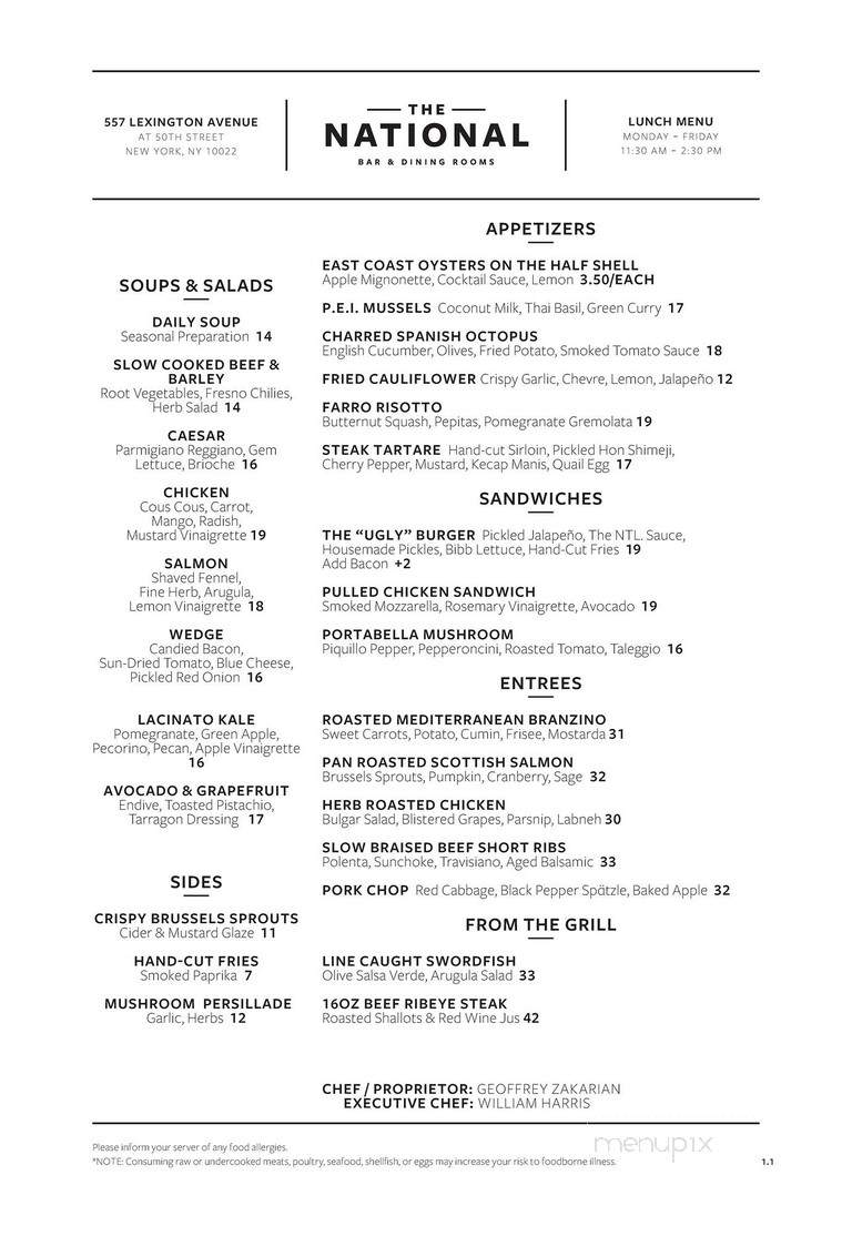 The National Bar and Dining Rooms - New York, NY menu_pic