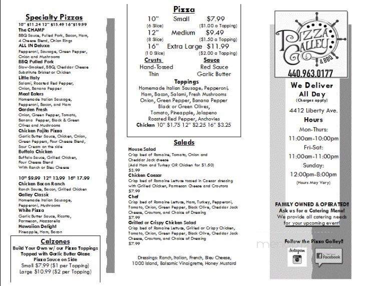 Pizza Galley Menu in Vermilion, OH Order Delivery & Reviews