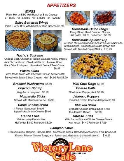 Victory Lane Motorsports Cafe - Des Moines, IA menu_pic