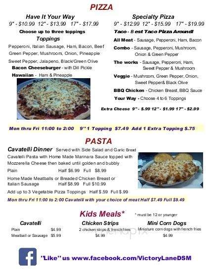 Victory Lane Motorsports Cafe - Des Moines, IA menu_pic