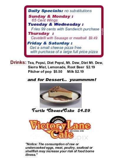 Victory Lane Motorsports Cafe - Des Moines, IA menu_pic