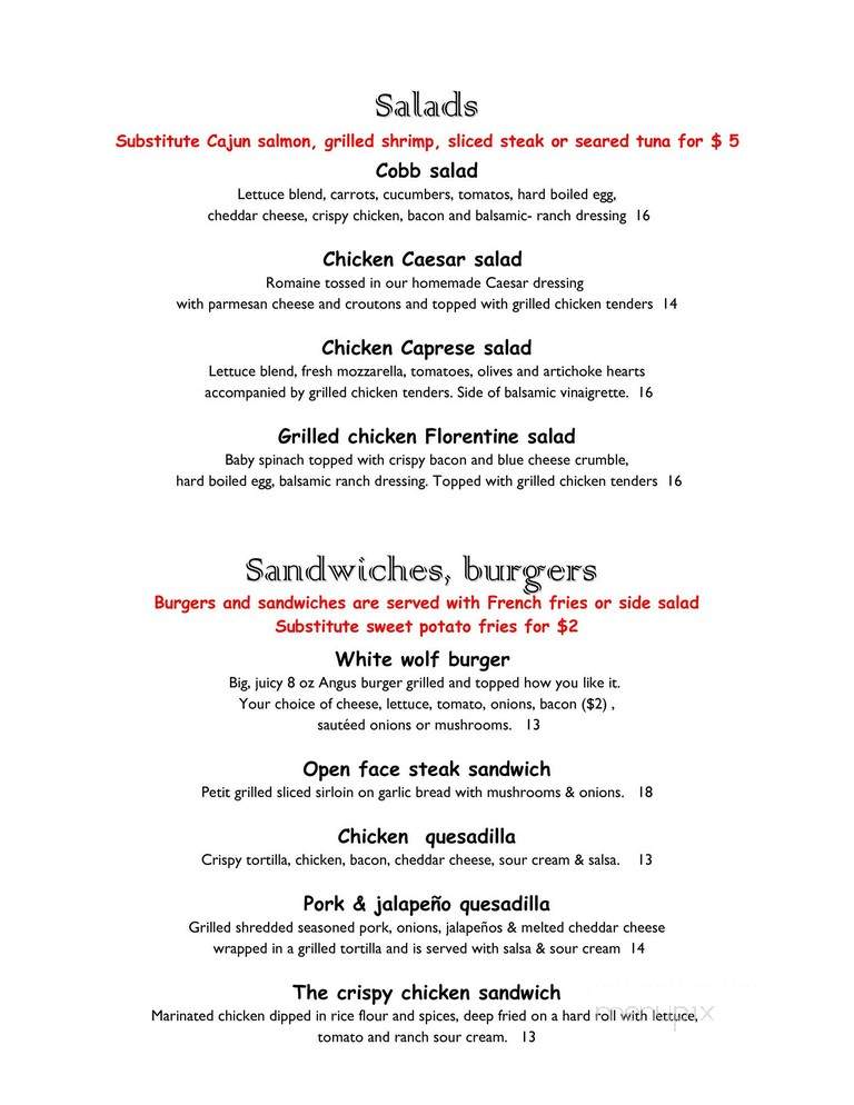 White Wolf - Napanoch, NY menu_pic