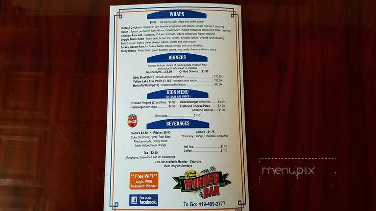Wonder Bar - Cleveland, OH menu_pic