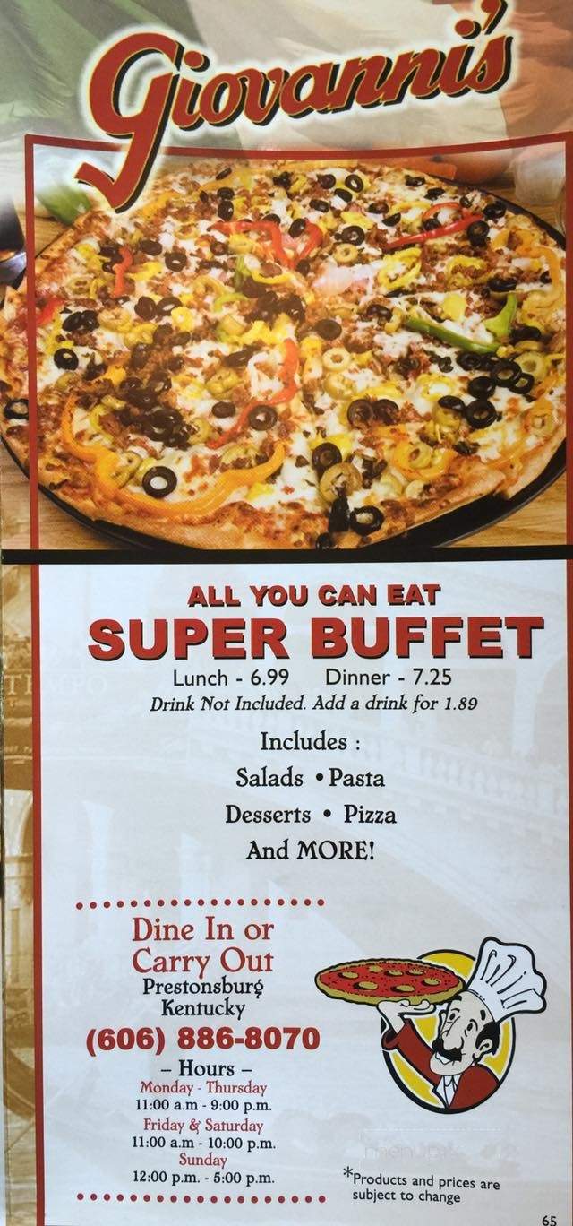 Giovanni's - Prestonsburg, KY menu_pic