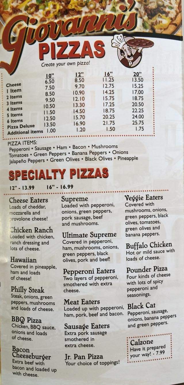 Giovanni's - Prestonsburg, KY menu_pic