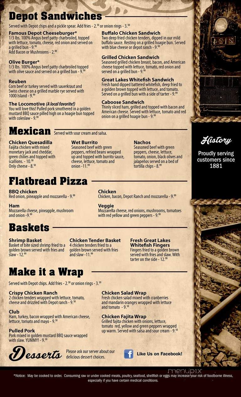 Depot - Mackinaw City, MI menu_pic