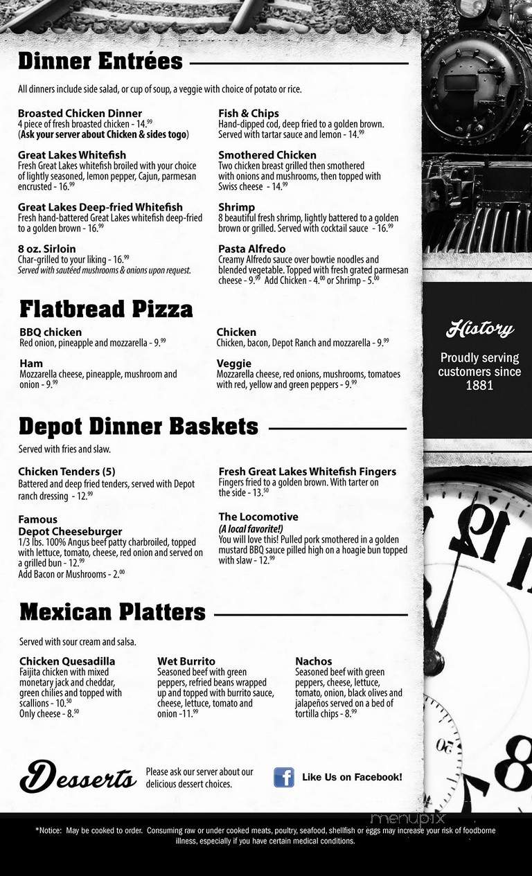 Depot - Mackinaw City, MI menu_pic