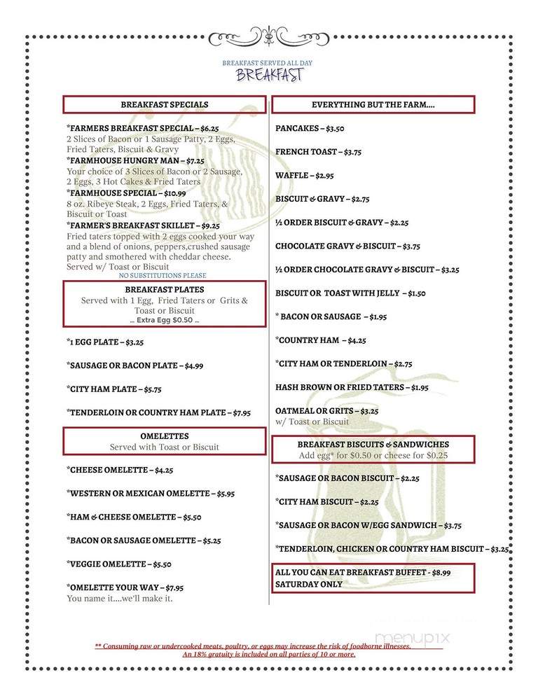 Farmhouse Restaurant - Town Creek, AL menu_pic