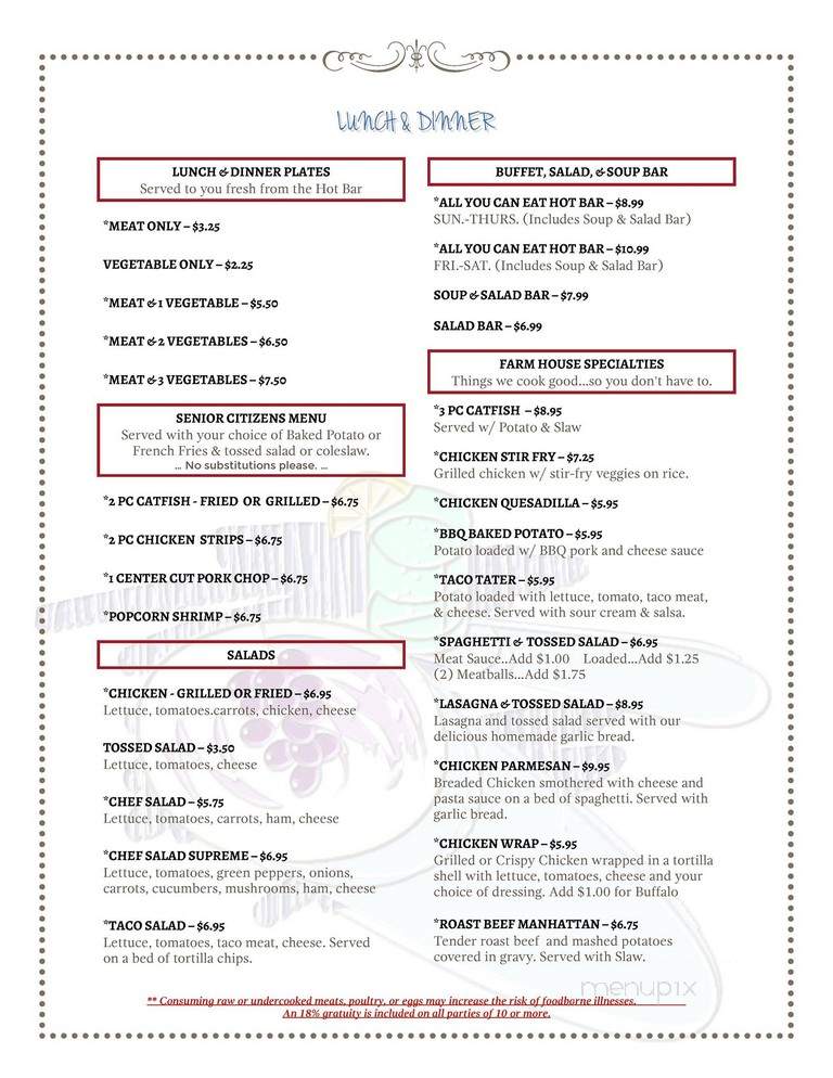 Farmhouse Restaurant - Town Creek, AL menu_pic