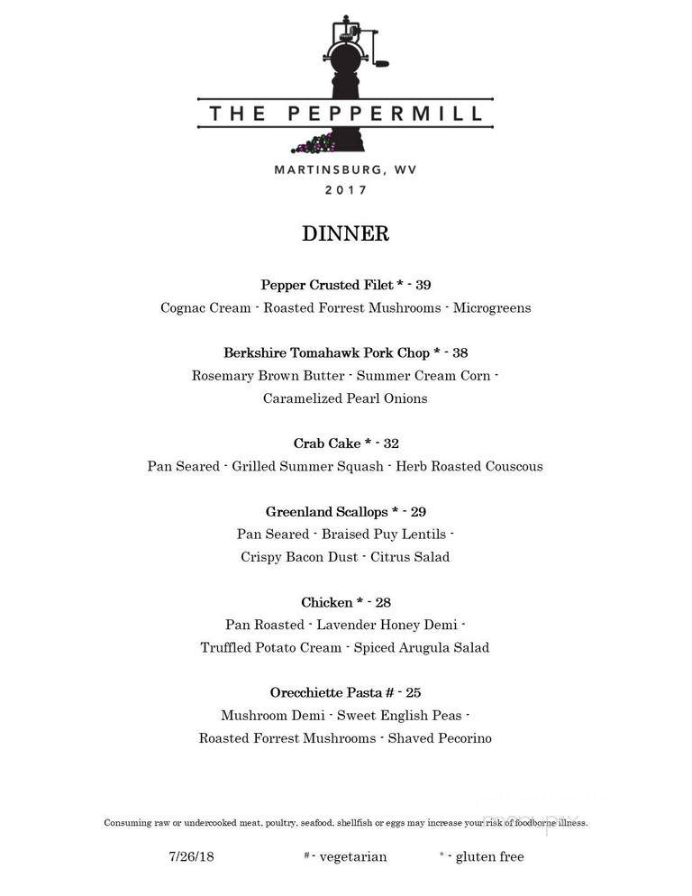 Peppermill Restaurant - Martinsburg, WV menu_pic