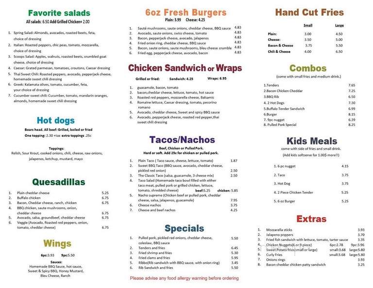 Scoops - Clayton, NY menu_pic