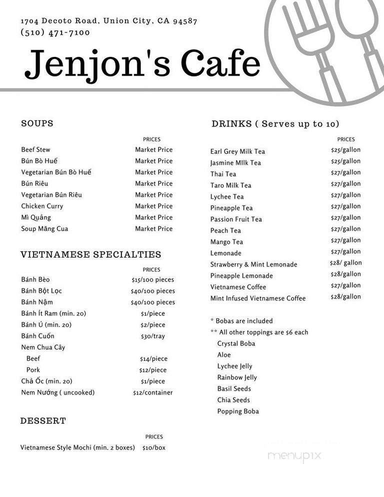 Jen Jons Cafe - Union City, CA menu_pic