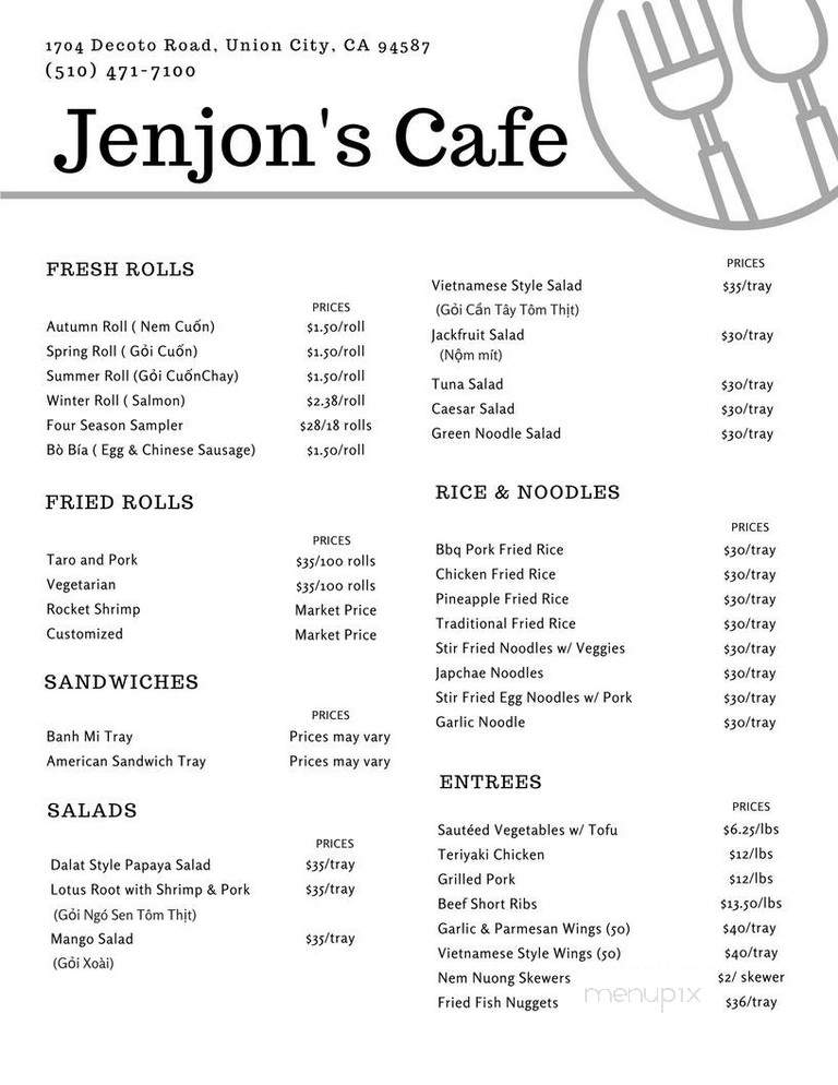 Jen Jons Cafe - Union City, CA menu_pic