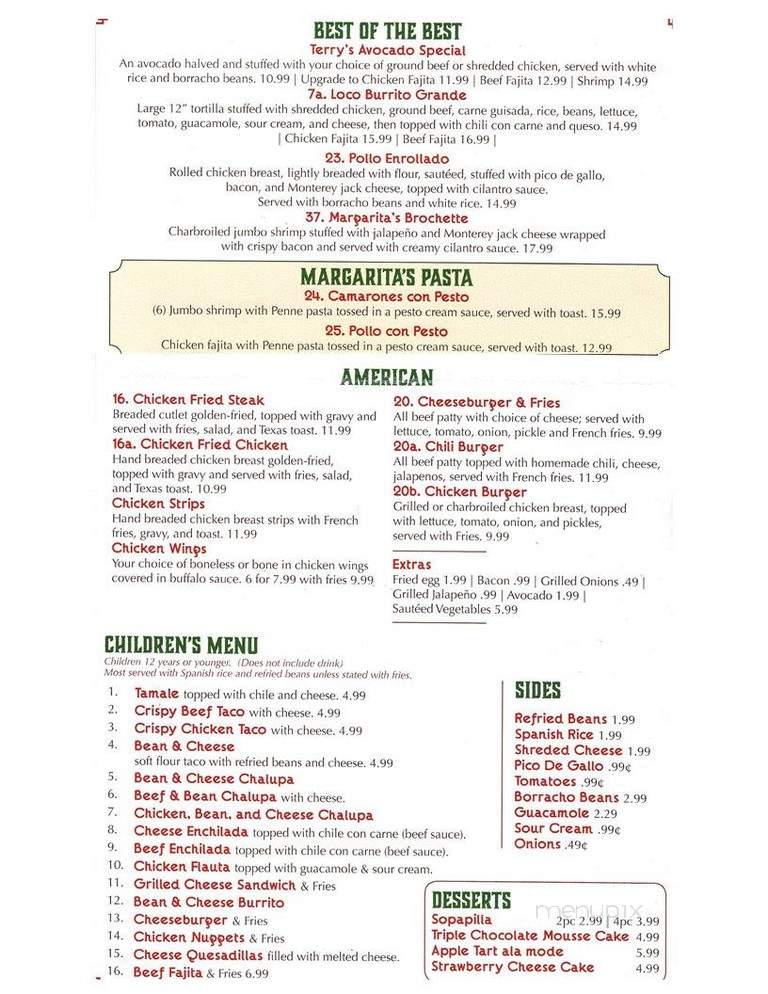 Margaritas - Liberty Hill, TX menu_pic