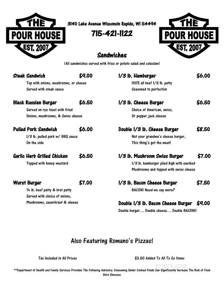Pour House - Wisconsin Rapids, WI menu_pic