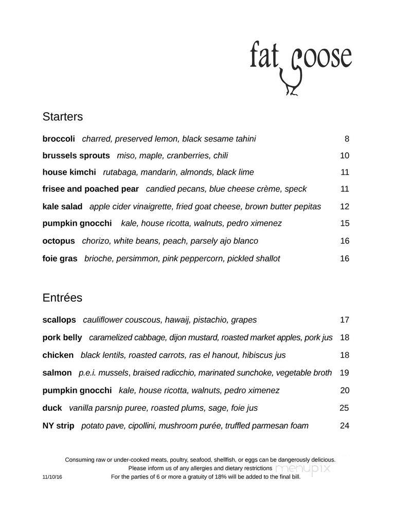 Fat Goose - Brooklyn, NY menu_pic