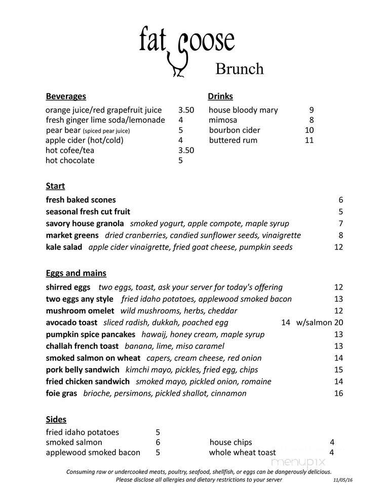 Fat Goose - Brooklyn, NY menu_pic