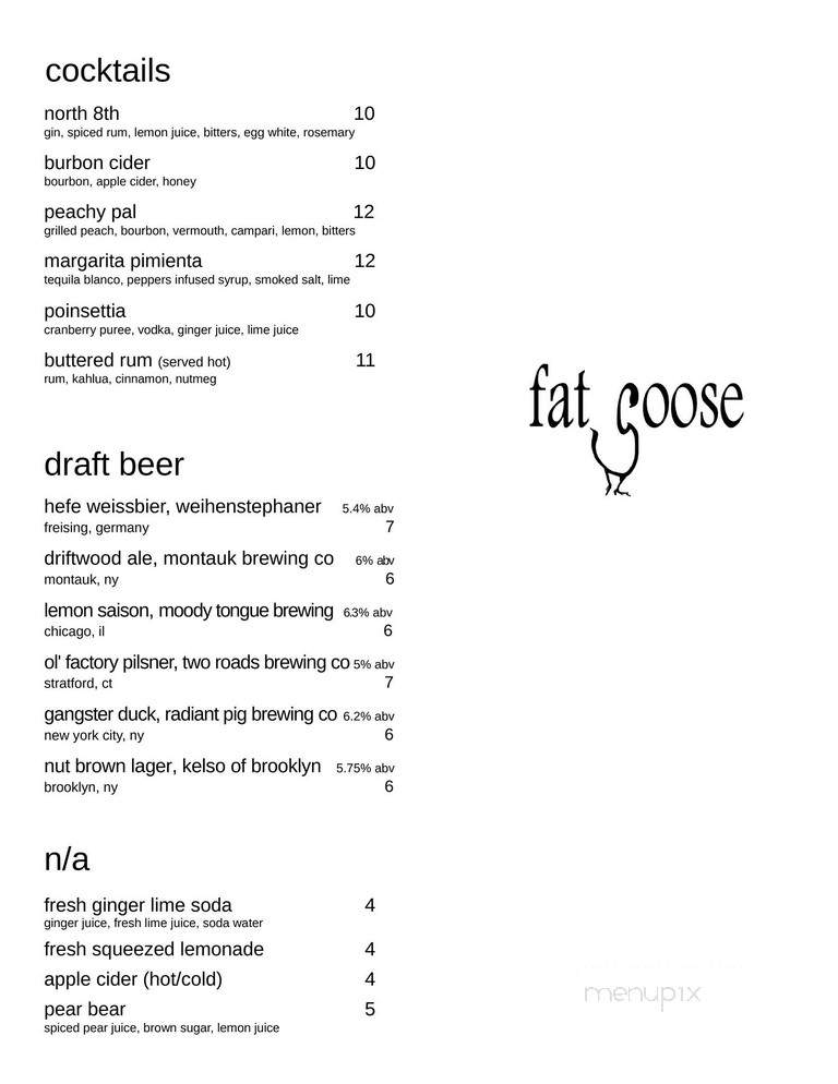 Fat Goose - Brooklyn, NY menu_pic