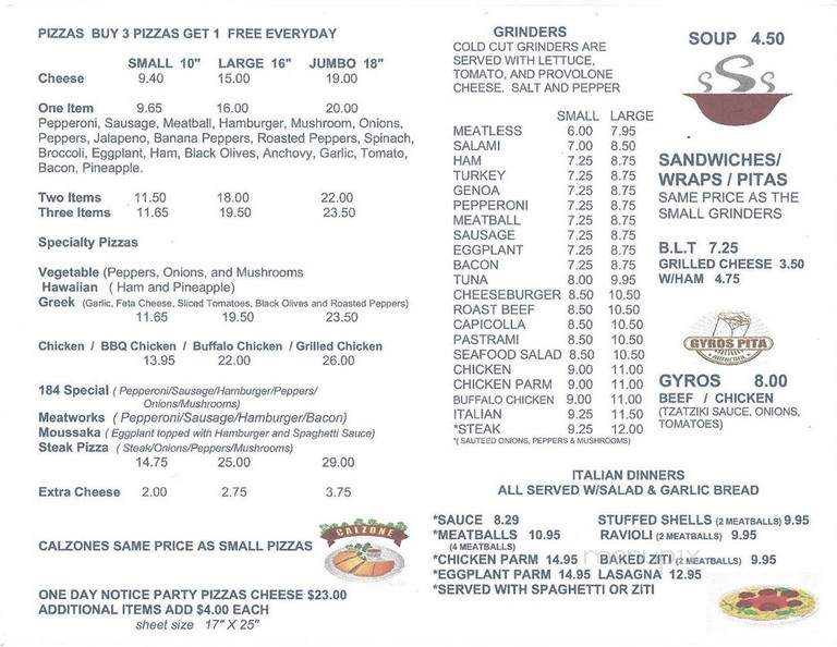 184 Pizzeria - Mystic, CT menu_pic