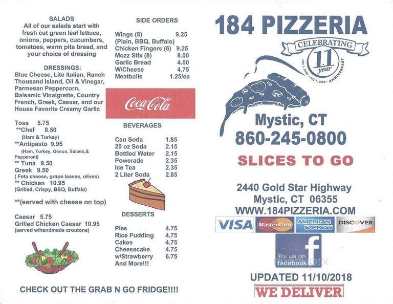 184 Pizzeria - Mystic, CT menu_pic