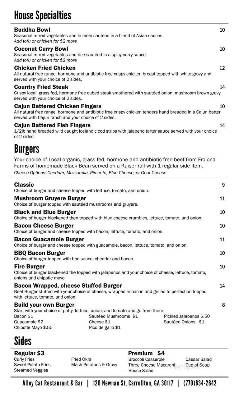 Alley Cat Restaurant and Bar - Carrollton, GA menu_pic