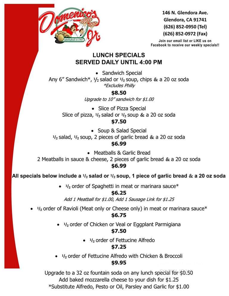 Domenico's Jr - Glendora, CA menu_pic