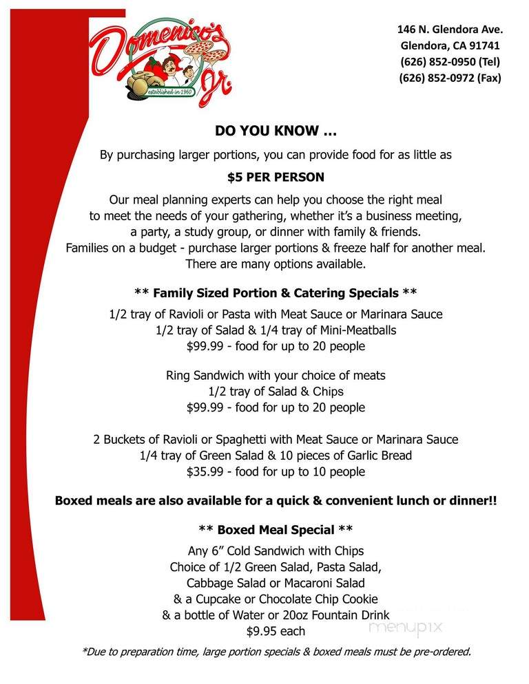Domenico's Jr - Glendora, CA menu_pic