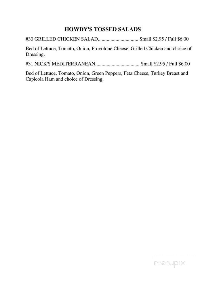 Howdy's Deli - Columbus, OH menu_pic