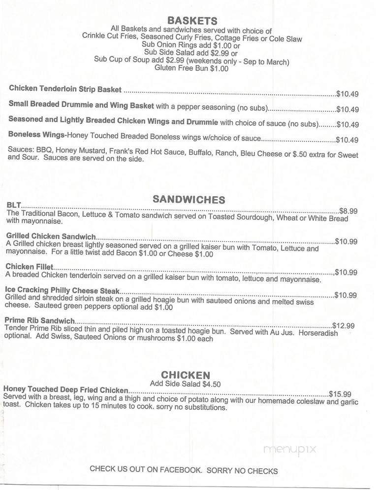 Ice Cracking Lodge - Ponsford, MN menu_pic