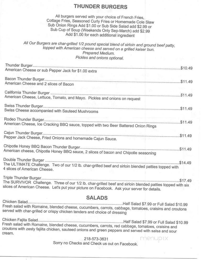 Ice Cracking Lodge - Ponsford, MN menu_pic