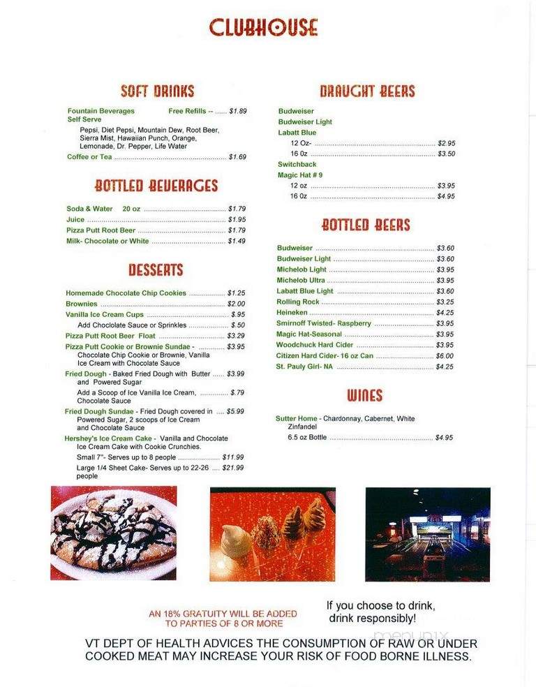 Pizza Putt - South Burlington, VT menu_pic