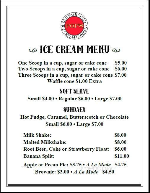 Pops Old Fashioned Ice Cream - Alexandria, VA menu_pic