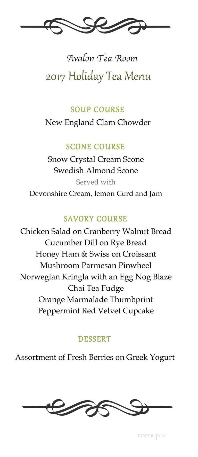 Avalon Tearoom & Pastry Shoppe - White Bear Lake, MN menu_pic