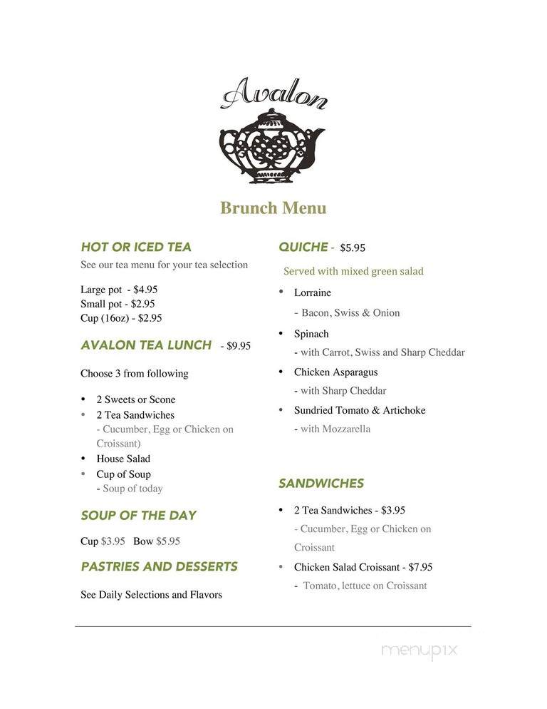 Avalon Tearoom & Pastry Shoppe - White Bear Lake, MN menu_pic