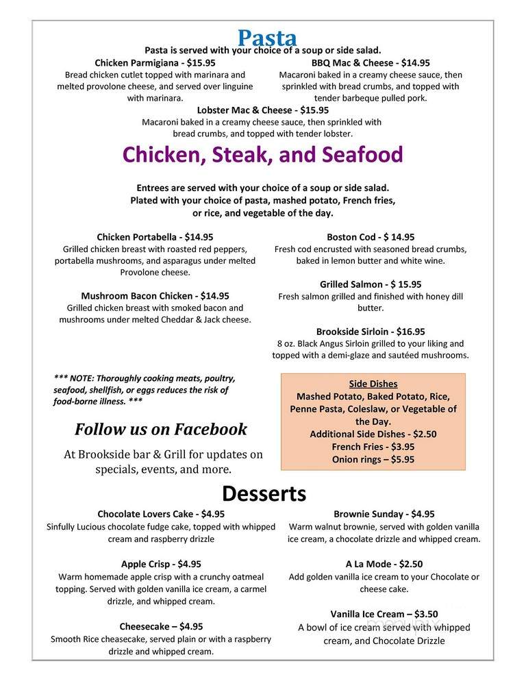 Brookside Steakhouse and Tavern - Higganum, CT menu_pic