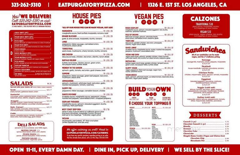 Purgatory Pizza - Los Angeles, CA menu_pic