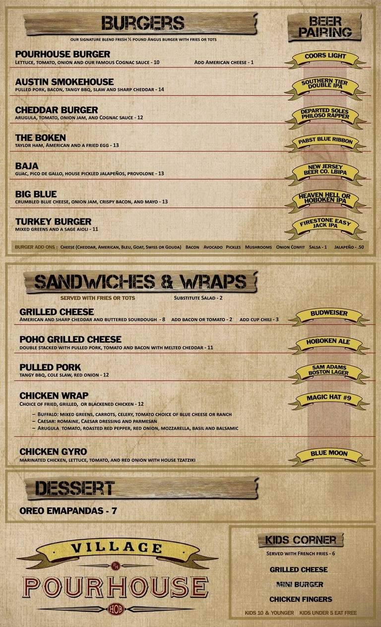 Village Pourhouse - Hoboken, NJ menu_pic